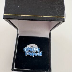 Bomb Party What’s Left in The Space Ring RG89790 Aqua Blue Ice Crystal Rhodium